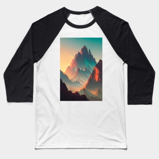 Mountain Range at Sunset - Majestic Red & Blue Lights Anime Landscape Baseball T-Shirt